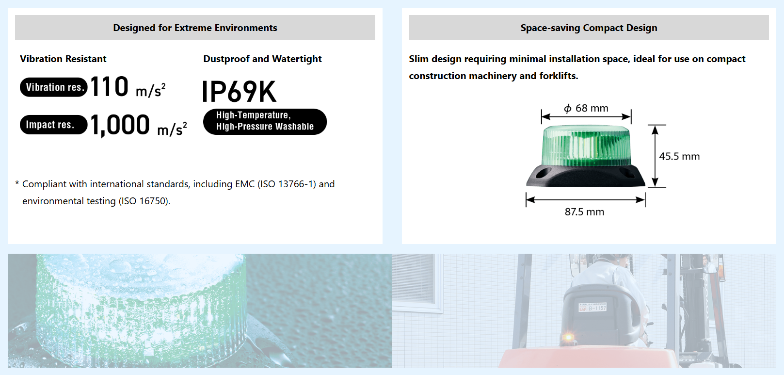 Double compact signal light designed for harsh environment