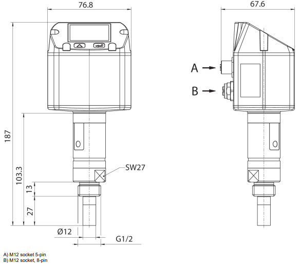 DS1 Pressure Dew Point Sensor Dimensions