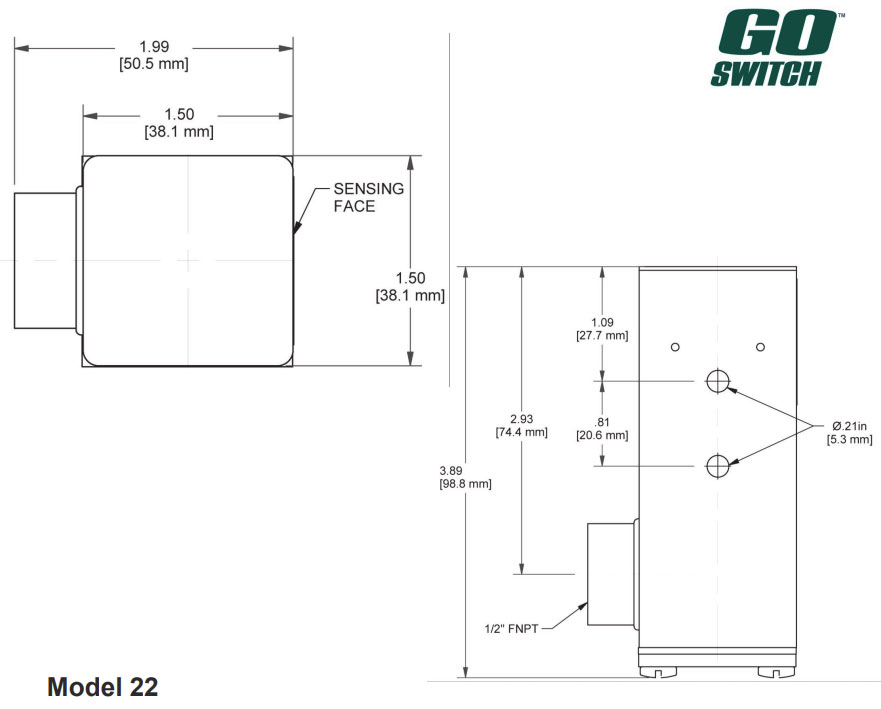 GO Switch Model 22 Limit Switch Proximity Sensor TopWorx Dimensions