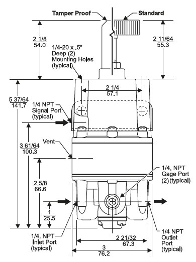 Rotork Fairchild Model 14 Relay Dimensions