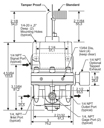 Rotork Fairchild Model 15 Positive Bias Relay Dimensions