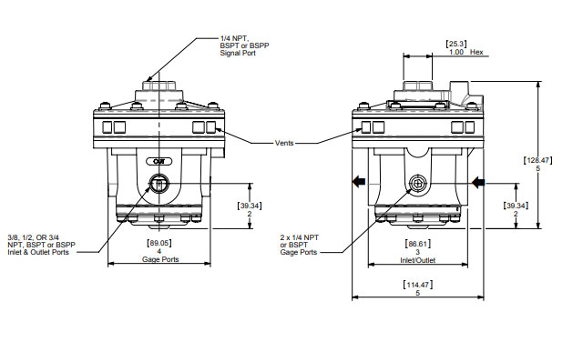 Rotork Fairchild Model 4500ABP Volume Booster Outline Dimensions