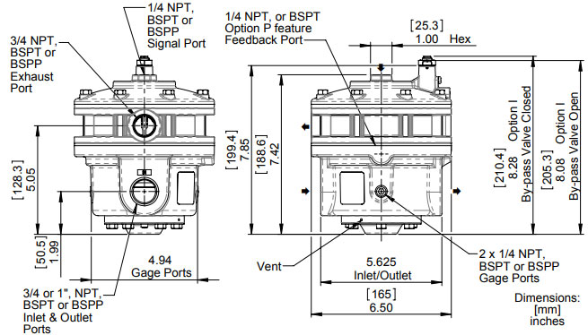 Rotork Fairchild Model 4800A Volume Booster Outline Dimensions