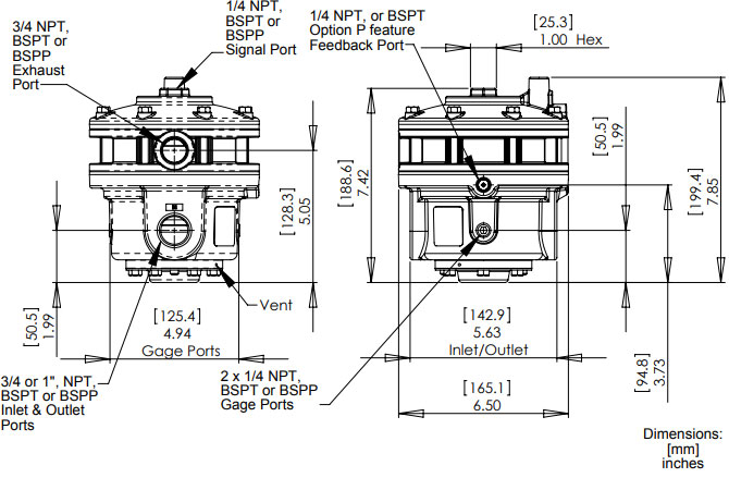 Rotork Fairchild Model 4900A Volume Booster Outline Dimensions