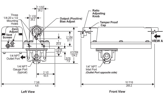 Rotork Fairchild Model T5221 Electro-Pneumatic Transducer Dimensions