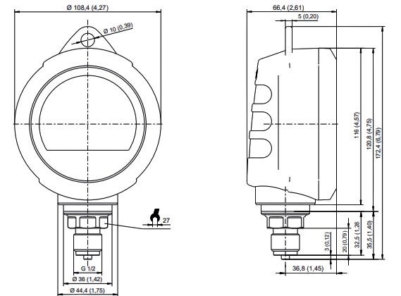WIKA Precision Digital Gas Density Indicator Model GDI-100-D Dimensions with protective rubber cap