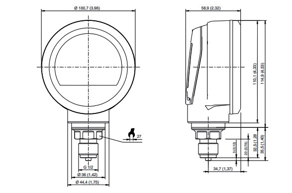 WIKA Precision Digital Gas Density Indicator Model GDI-100-D Dimensions without protective rubber cap